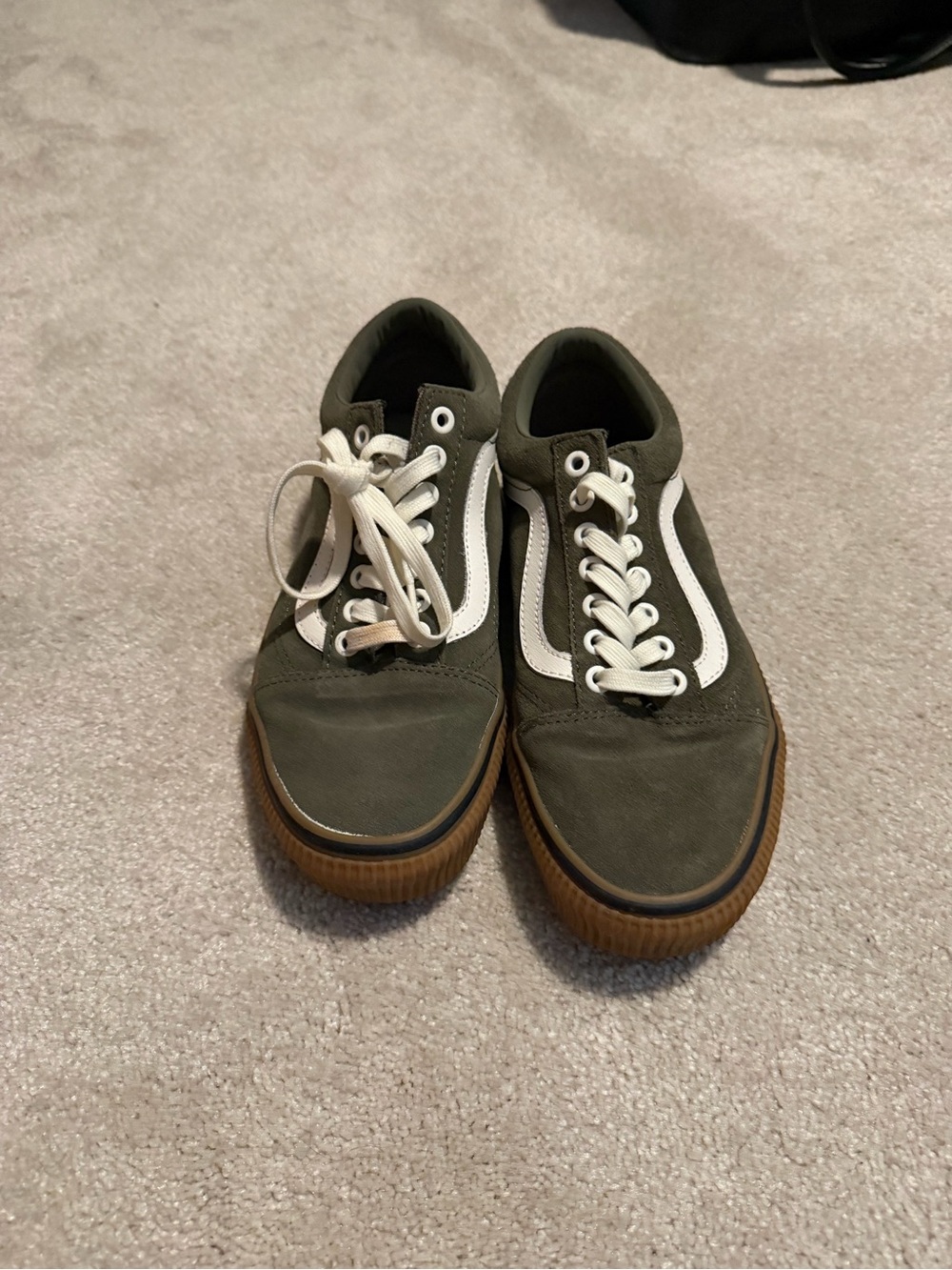 Vans Olive Green Low-Top Sneakers with White Stripe